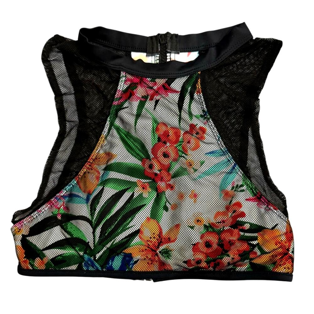 Y2K Top Melon Black Mesh Tankini Swim Top Swimwear Tropical Size Small Colorful